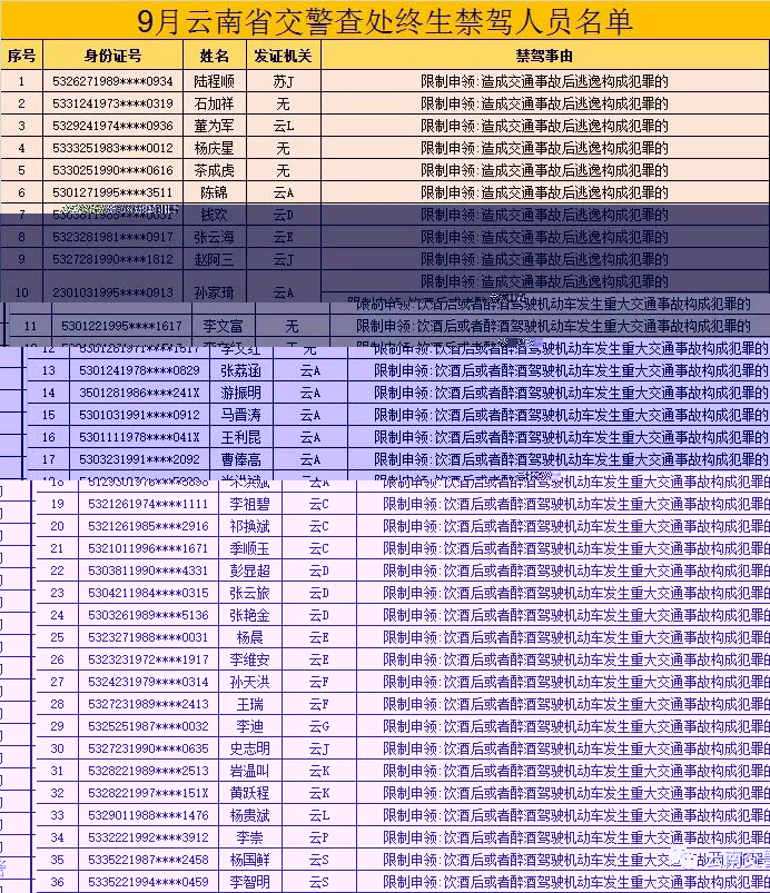 云南省38人終生禁駕名單，大多數是交通事故后逃逸！