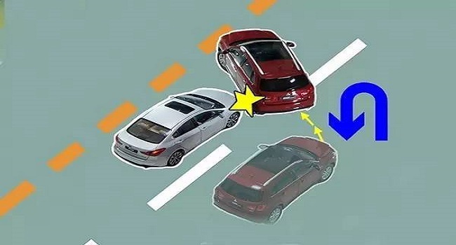 轉彎過了一半車身與直行相撞，轉彎車優先讓直行車